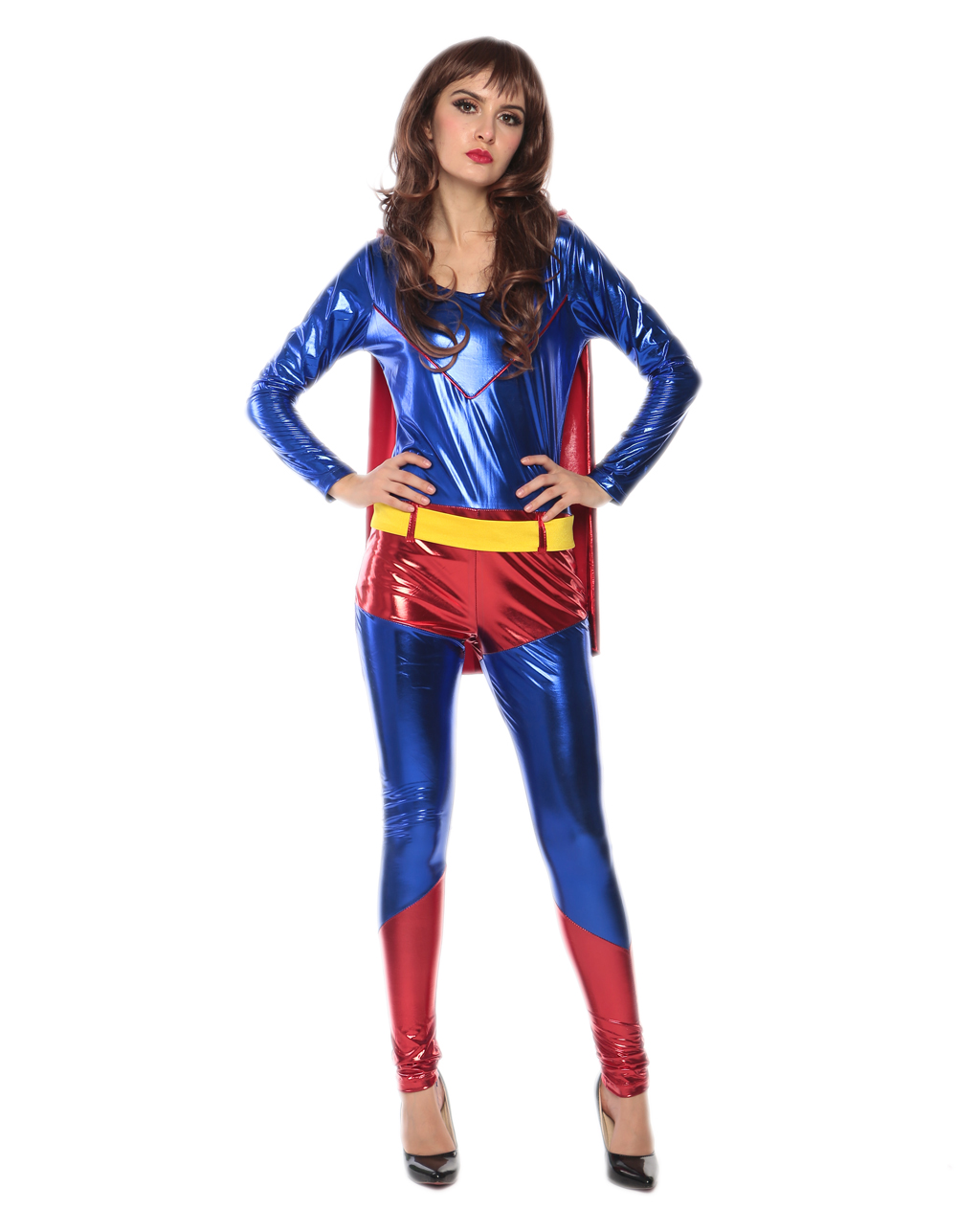 F1734 cosplay supergirl  catsuit costume,it comes with bodysuit with cape